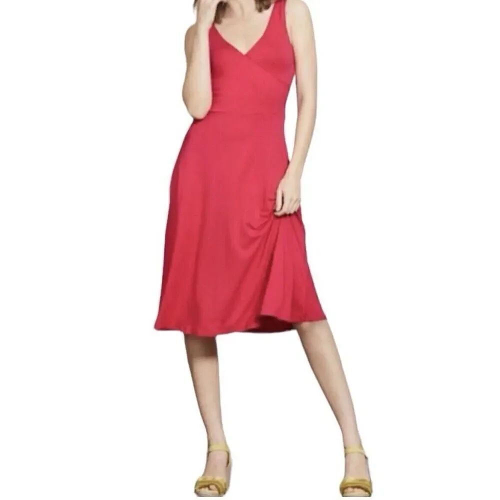 Boden Willa Pink Jersey Knit Dress Sleeveless Faux Wrap Fit And Flare